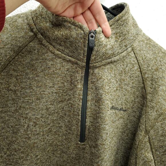 EDDIE BAUER Men's Olive Green Fleece Pullover 3/4 Zip Popover Jacket - Picture 3 of 10